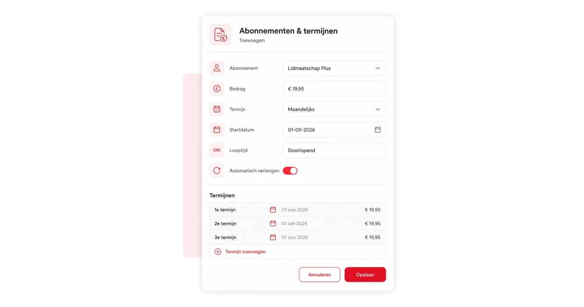Contributieabonnement met termijnen in 4planning, als alternatief voor e-Captain