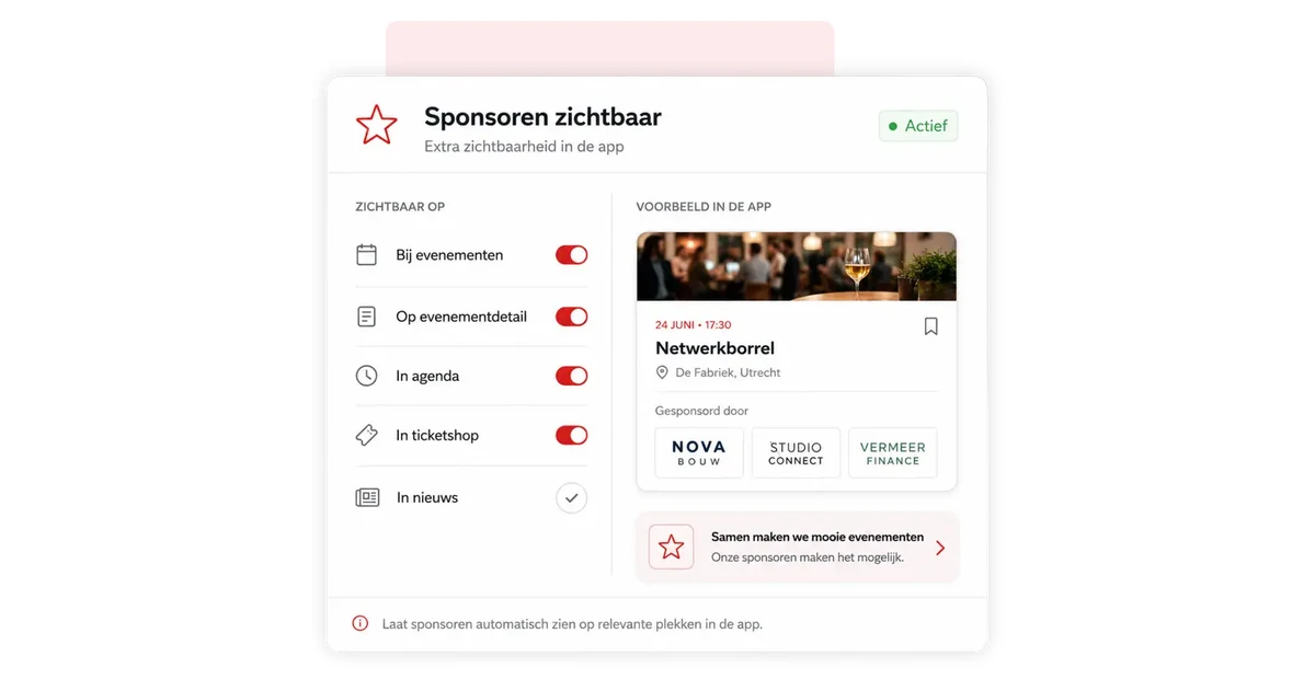 Sponsoren zichtbaar maken in de 4planning-app bij evenementen, agenda en ticketshop